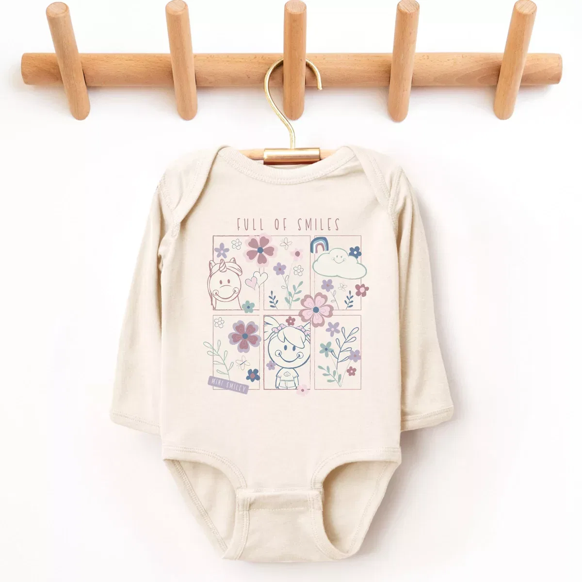 Детский боди с длинным рукавом Mini Smiley Full of Smiles Outline The Juniper Shop, Natural — фото 2