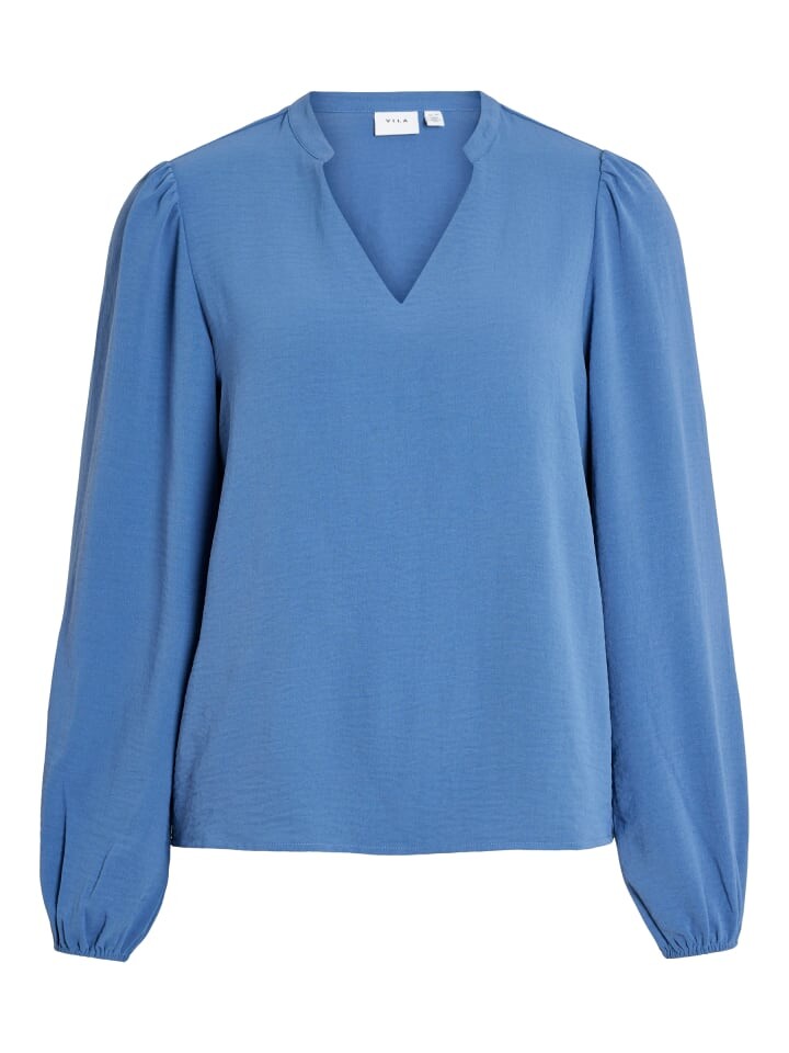 

Блуза Vila Mandarin Kragen V Ausschnitt Regular Fit, синий