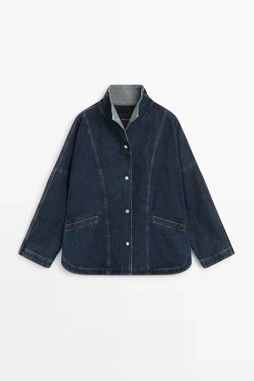 Джинсовая куртка Massimo Dutti 100% Cotton High Neck Denim, синий