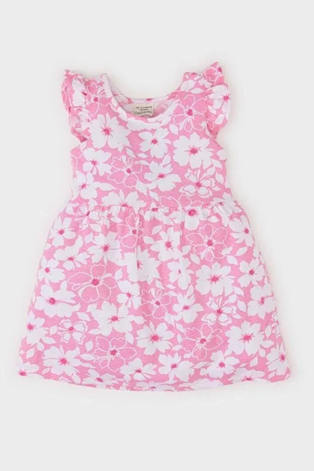 Детское платье для девочек с принтом Patterned Short Sleeve Dress Defacto, Pink-Pn170