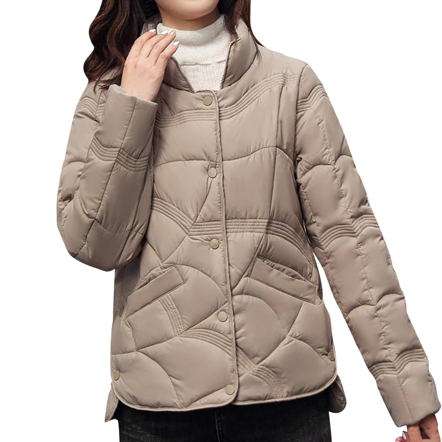 Женская зимняя куртка средней длины с высоким воротником, dark khaki