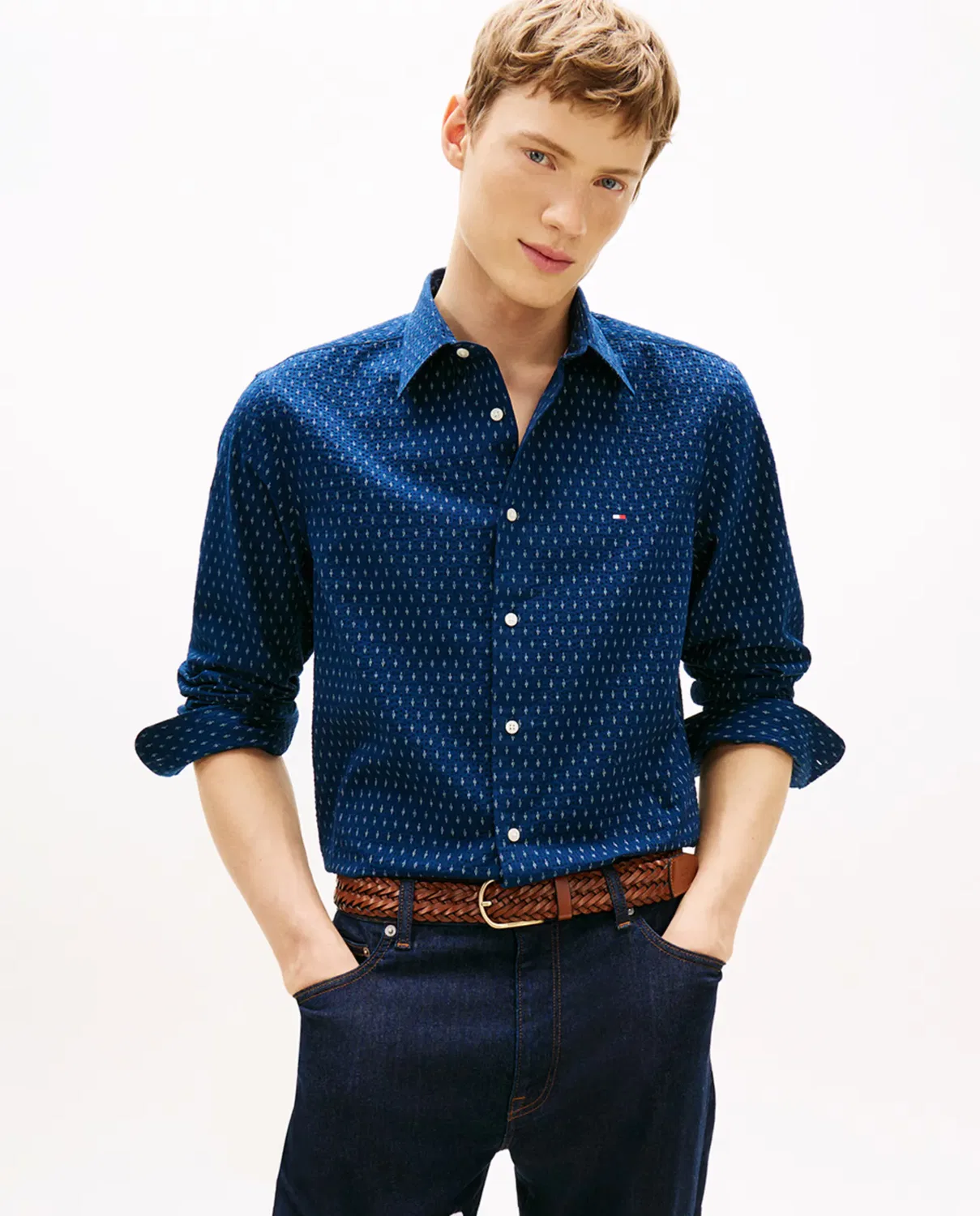 Мужская рубашка с длинным рукавом с принтом Tommy Hilfiger, Azul Marino