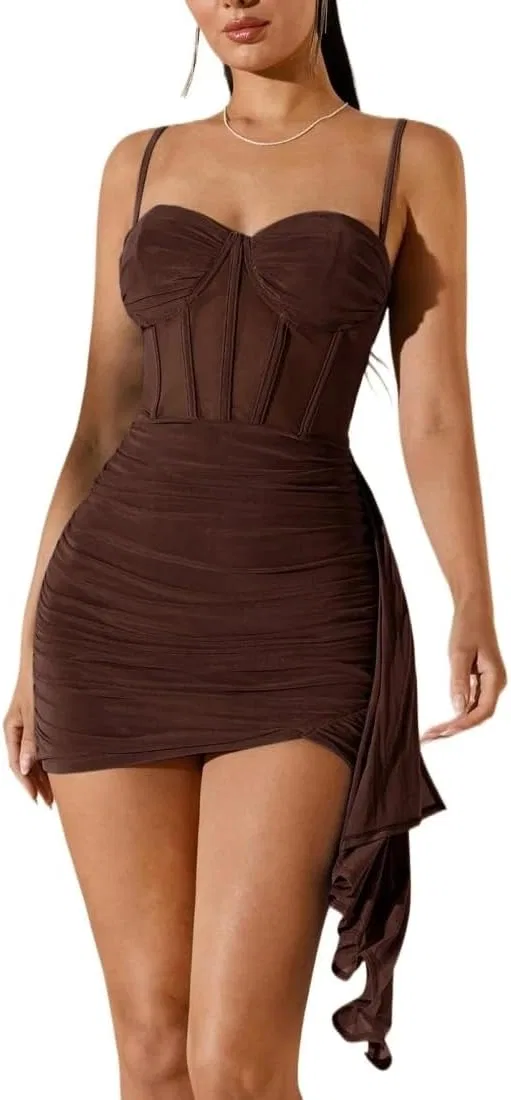 Женское мини-платье с запахом Knitted Fabric, Coffee Brown