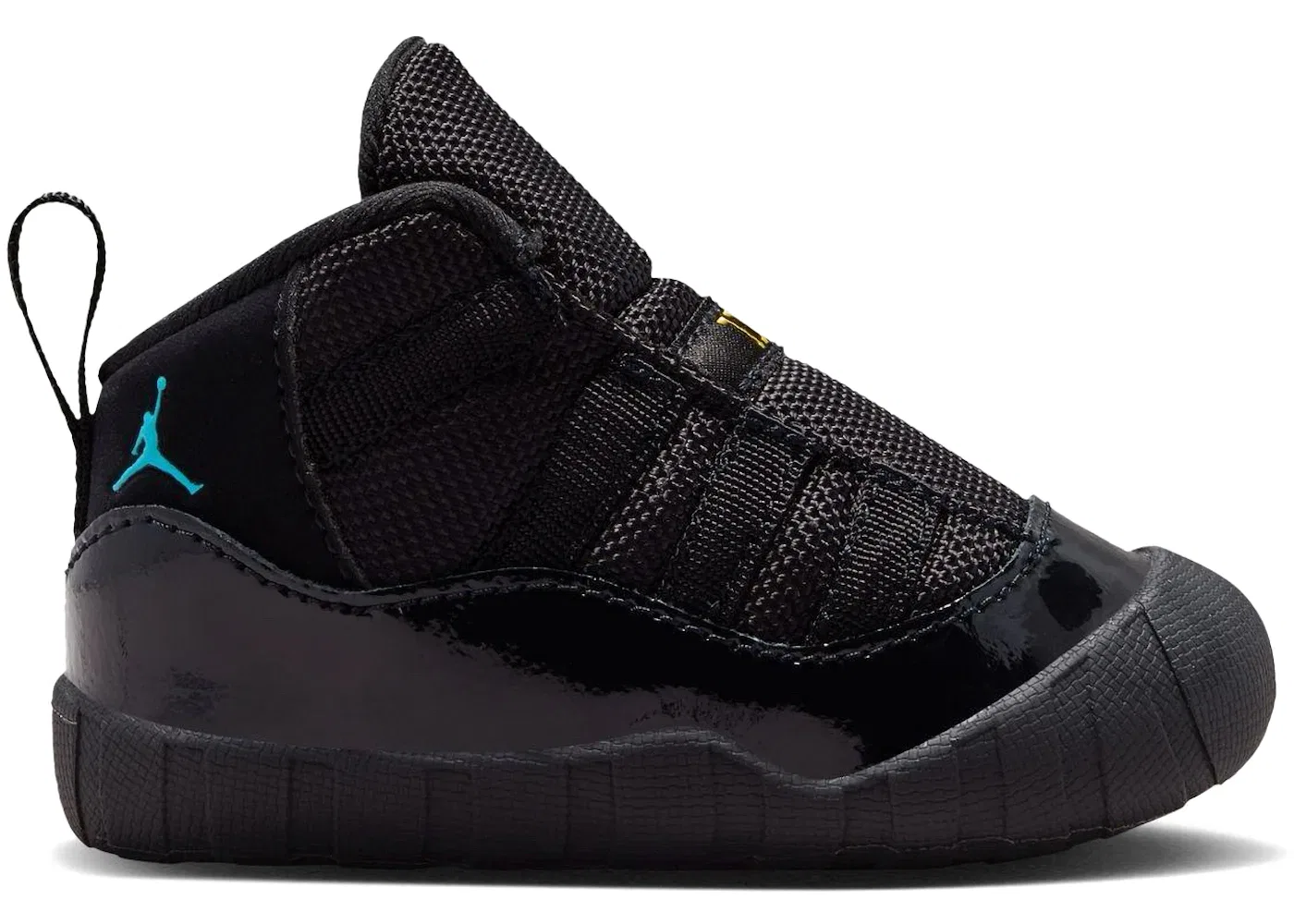 Детские пинетки-кроссовки с высоким берцем Jordan 11 Retro Crib Bootie, Black/Gamma Blue/Varsity Maize