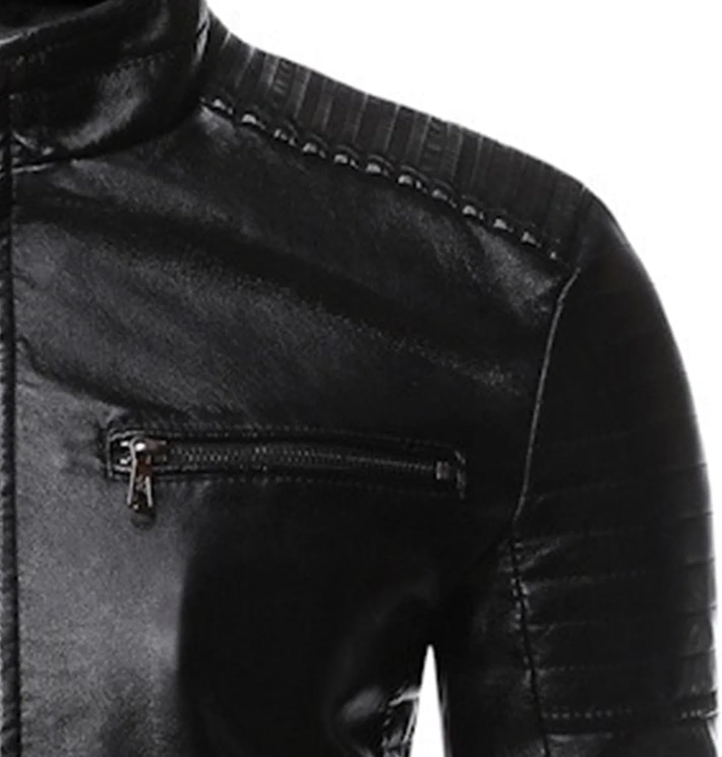 Мужская куртка из экокожи с асимметричной молнией, Biker Style, чёрный — фото 4