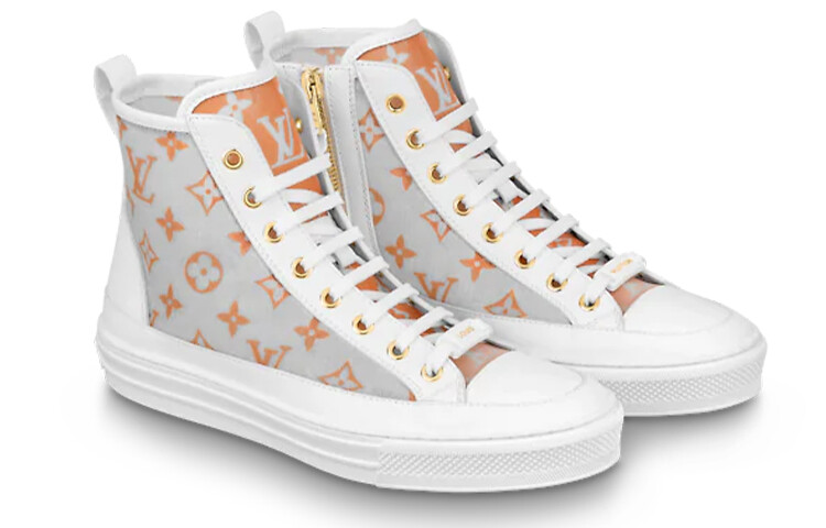 Женские высокие кроссовки для скейтбординга Stellar Skateboarding Shoes White/Orange Louis Vuitton — фото 3