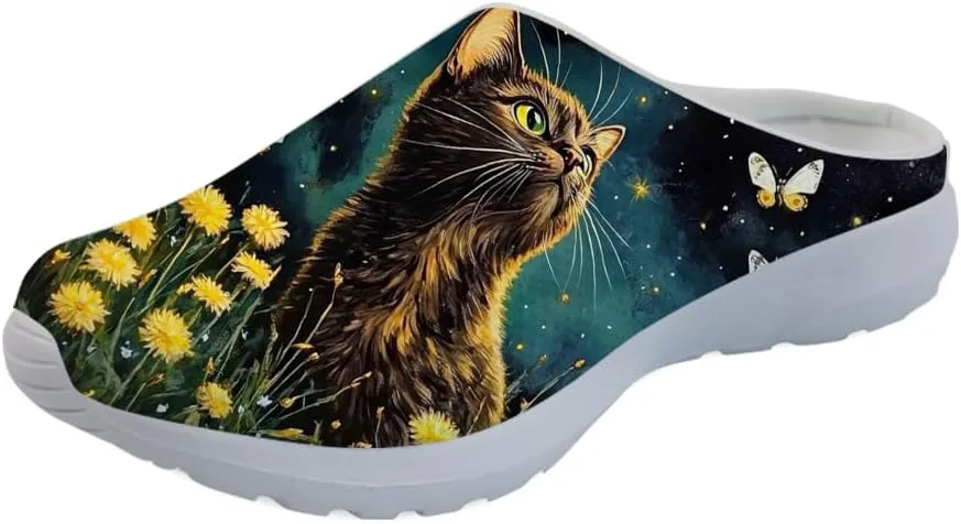 Женские сабо Forchrinse с принтом кошки, мужские кроссовки-тапочки Kitten для прогулок, с поддержкой свода стопы, садовые сабо с ортопедической стелькой