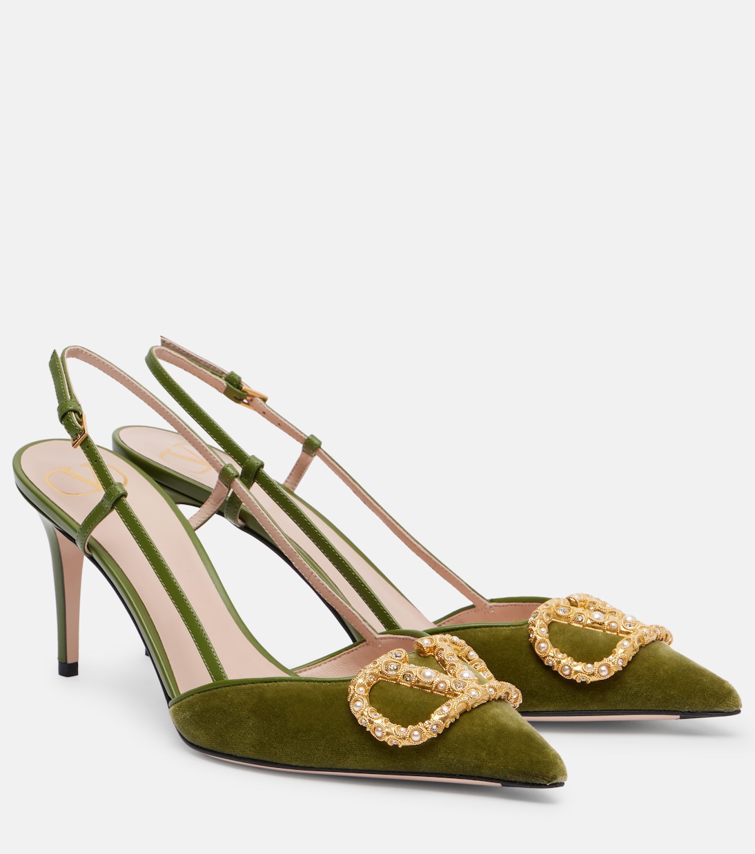 Бархатные туфли VLogo 80 с пяткой на пятке Valentino Garavani, Cactus Green