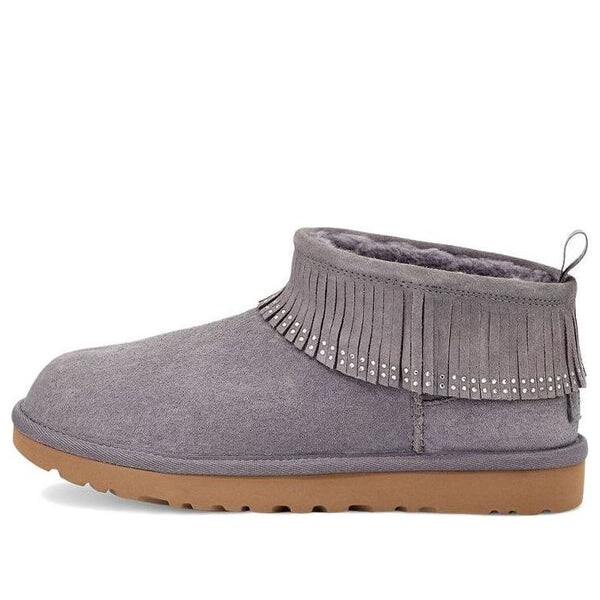 Ботинки зимние UGG с бахромой, серый