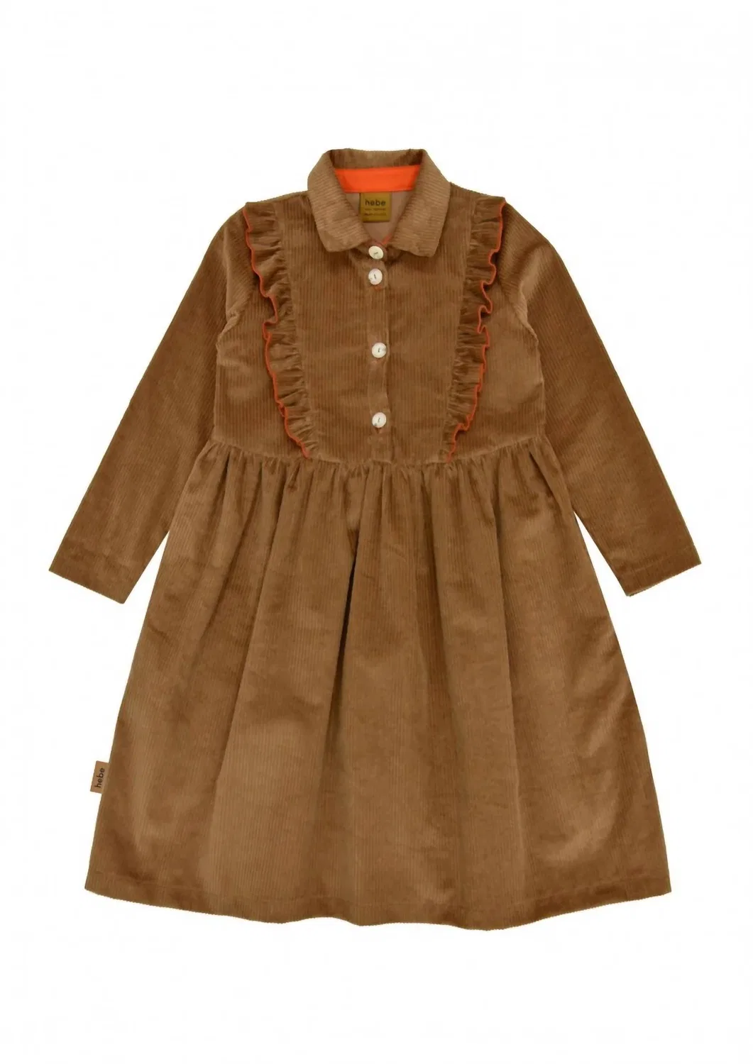 HEBE Clothing Детское вельветовое платье с оборками коричневого цвета