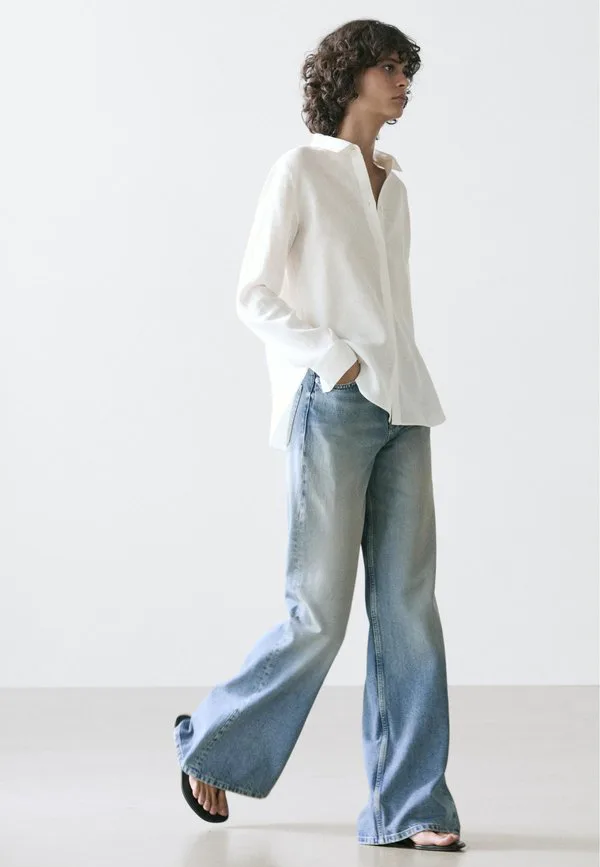 Струящаяся блузка на пуговицах Massimo Dutti, White — фото 4