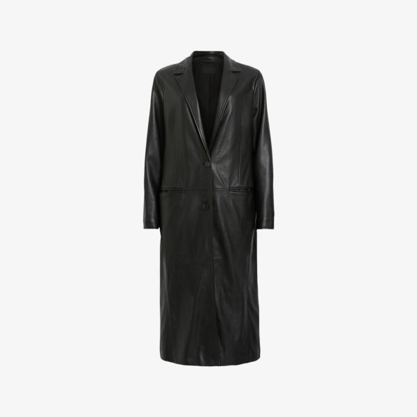 

Кожаное пальто Aire regular-fit long-line Allsaints, черный