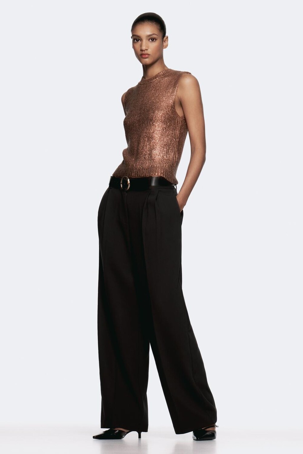 

Трикотажный топ металлического цвета ZARA, бронзовый