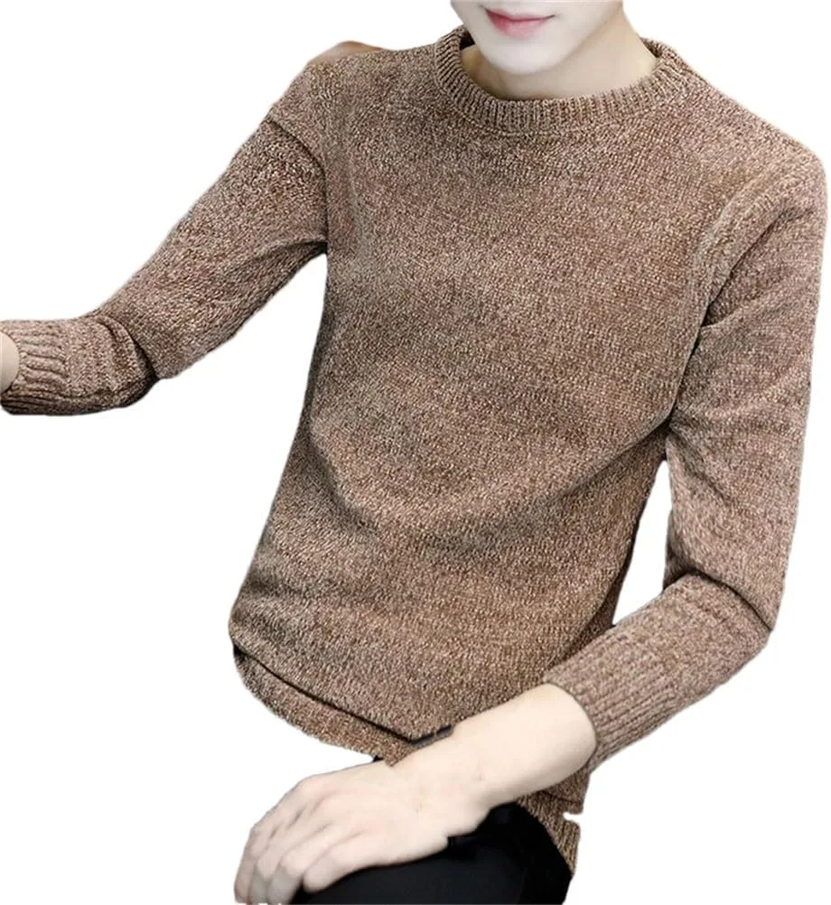 

Мужской вязаный свитер из шерсти с длинными рукавами и круглым вырезом