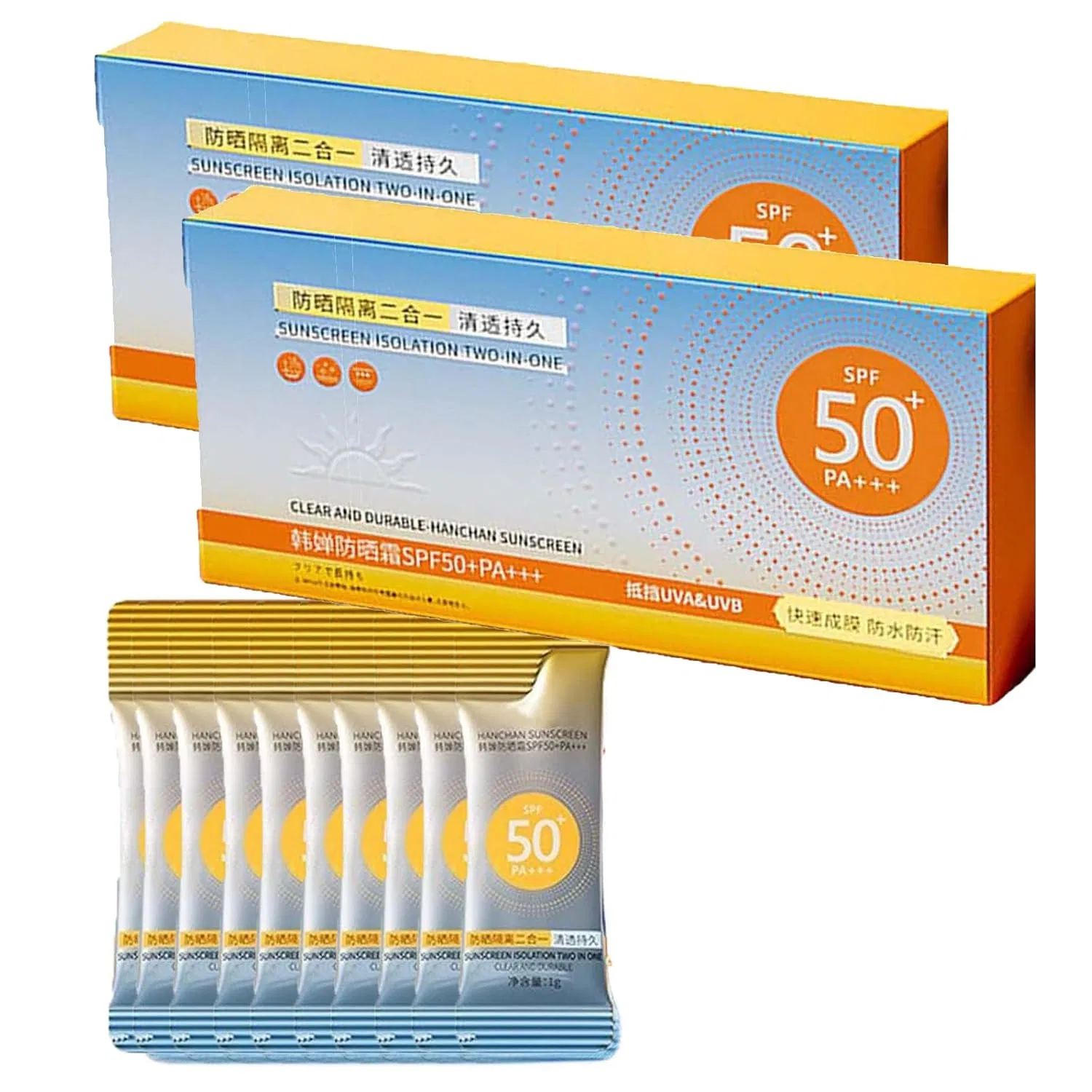 Набор мини-кремов для загара SPF 50+, 50 шт. Generic, 2 Pieces.