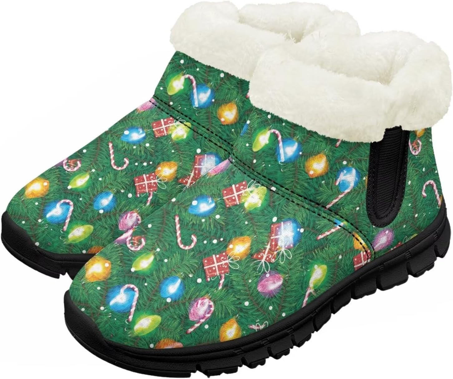 

Детские зимние ботинки для мальчиков и девочек, обувь для холодной погоды, прогулочные, с нескользящей подошвой, утепленные мини-ботинки, теплые зимние снежные ботинки Suhoaziia, Christmas Tree Colorful Lights