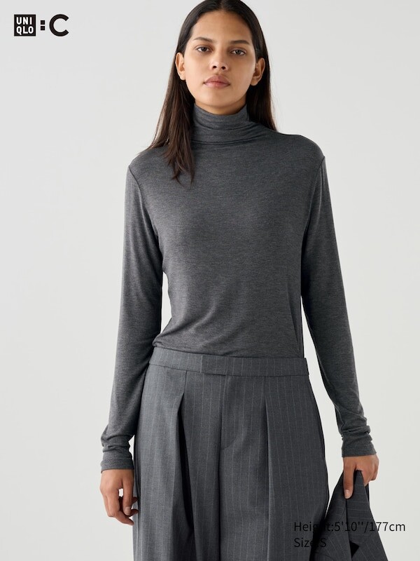 

Очень теплая футболка из смеси кашемира heattech с высоким воротом Uniqlo, серый