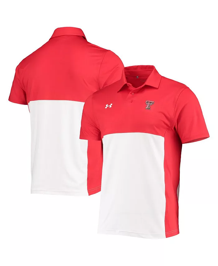 

Мужская красно-белая поло Texas Tech Red Raiders 2022 Blocked Coaches Performance Polo Shirt Under Armour