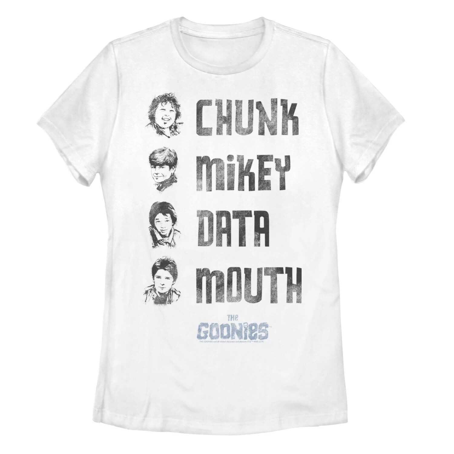 

Юниорская футболка The Goonies Chunk Mikey Data Mouth Name Stack Licensed Character