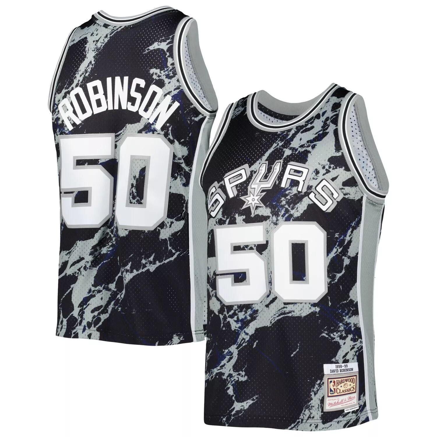 

Мужская черная майка Mitchell & Ness David Robinson San Antonio Spurs 1998-99 гг. из твердой древесины Classics Marble Swingman