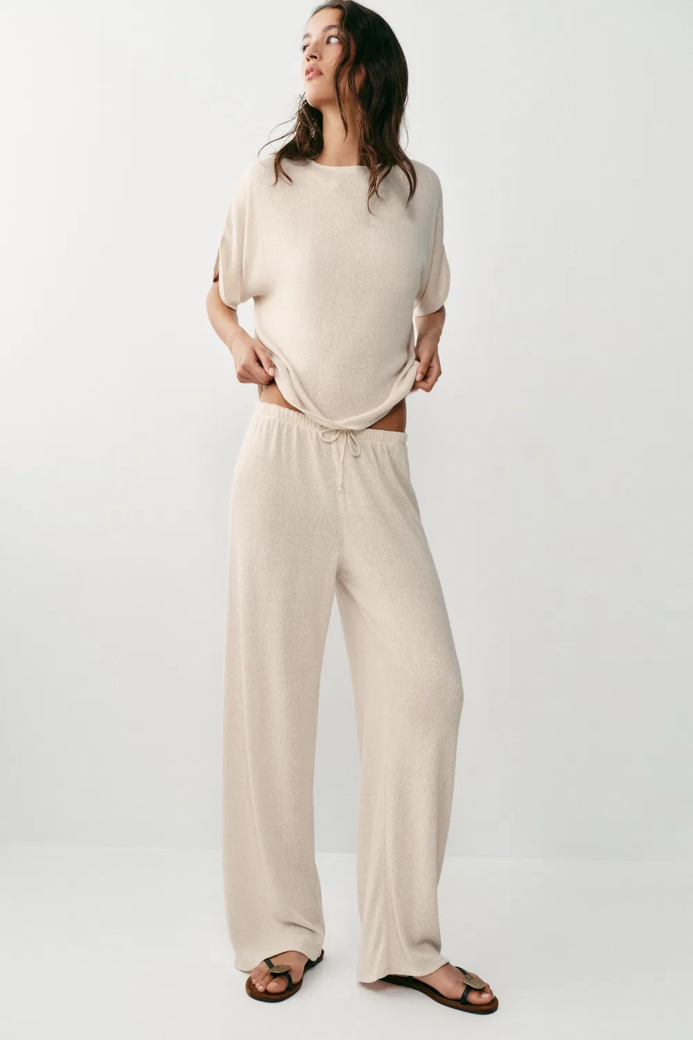 Деревенские широкие брюки ZARA, Light Beige
