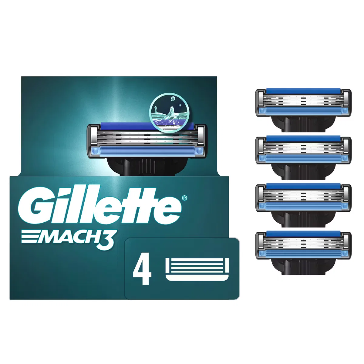 Сменные бритвенные картриджи для мужской бритвы 4 шт с тремя лезвиями Gillette