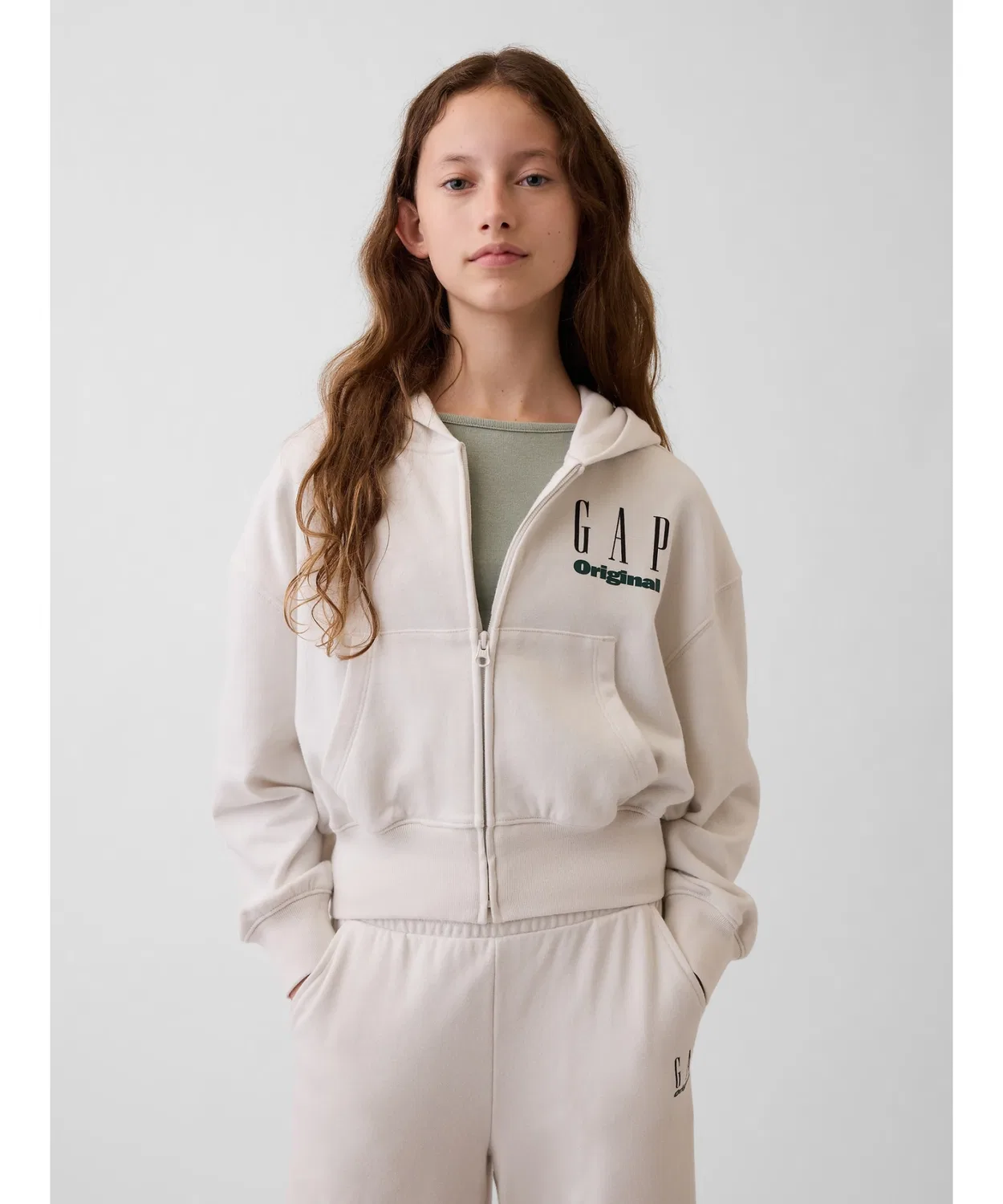 Детский оверсайз-худи с логотипом GAP Vintage Soft French Terry, Ivory