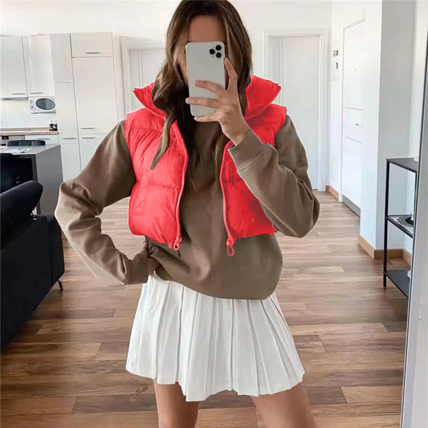 Женский хлопковый жилет с принтом Autumn and Winter Casual Short Drawstring Adjustable Cotton Vest Jacket Women Outdoor Jacket, Rosso — фото 2