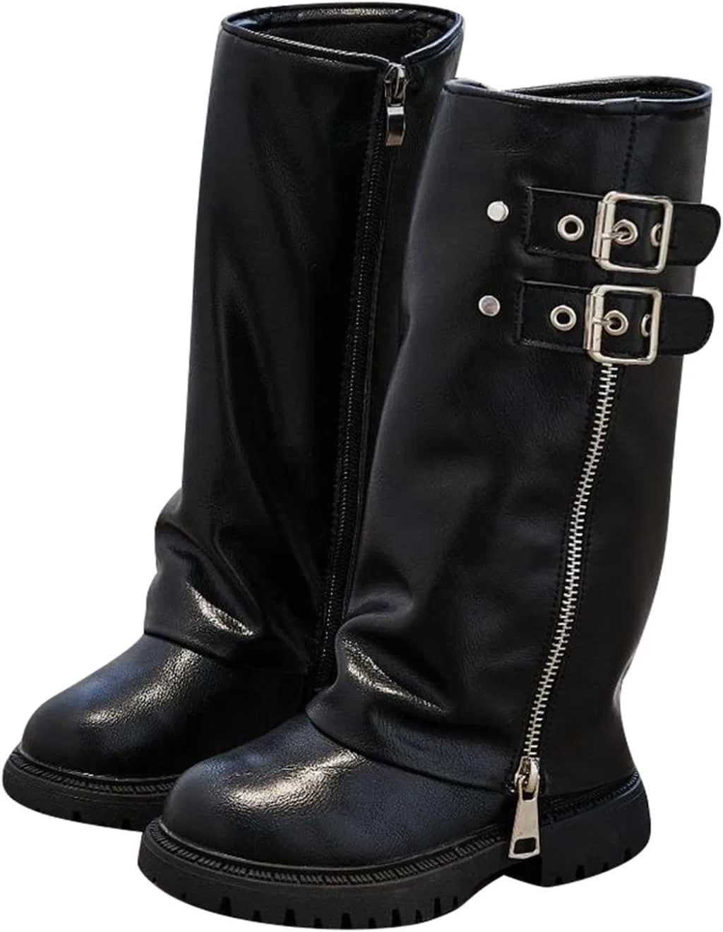 Детские сапоги для девочек с принтом Mid Calf Fold Over, Black