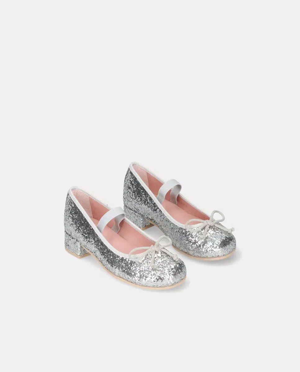 Детские балетки для девочек на невысоком каблуке Emma Pretty Ballerinas, Plata Brillante / Transparente — фото 3