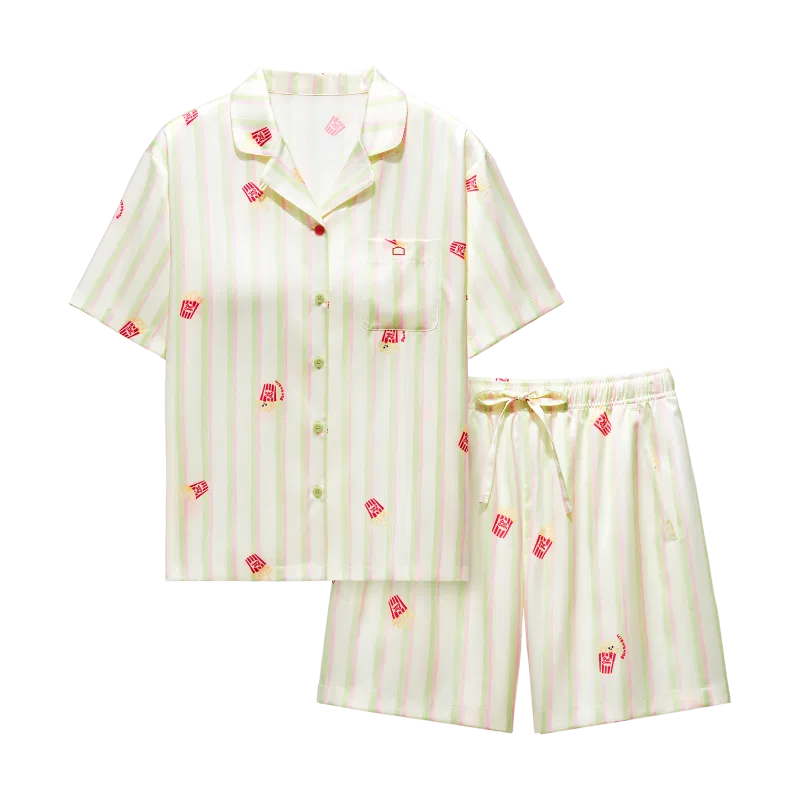 Детский комплект пижам Multicolor BANANA IN, Milk Green Hand-Drawn Stripes Popcorn