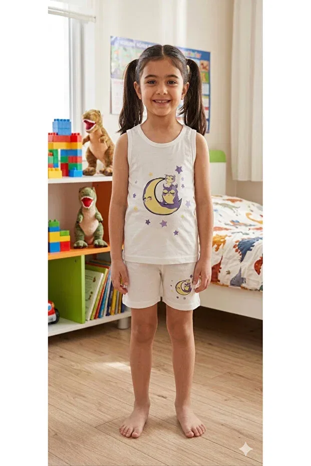 Детский комплект для девочек с принтом Crescent Star Elmas Kids, White