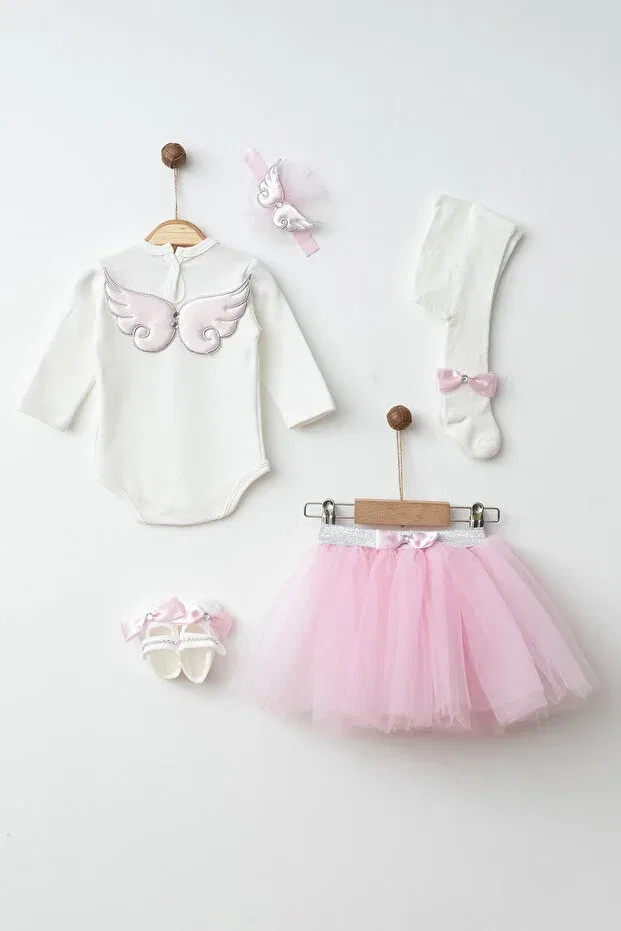 Детский для девочек комплект одежды с принтом Angel Winged Tutu Skirt Mevlüt Set Yukobaby Bebeğiniz Için En Doğalı, Pink — фото 3
