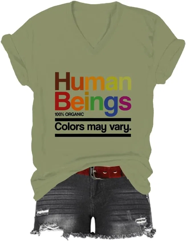 Мужская футболка с принтом V-образным вырезом, Human Beings Colors May Vary, Green