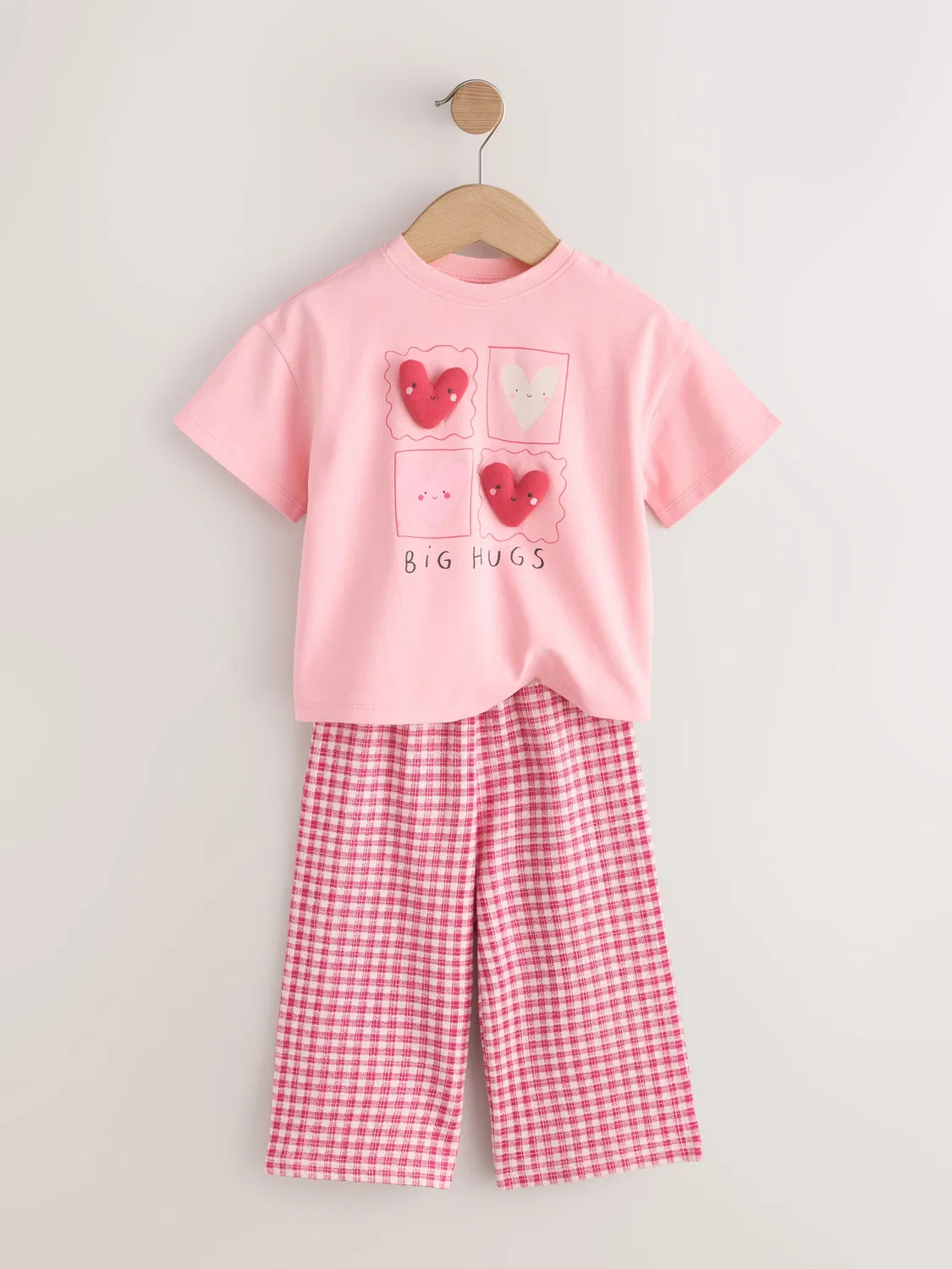 Комплект из футболки и джоггеров, с принтом Next, Pink Heart Gingham — фото 2