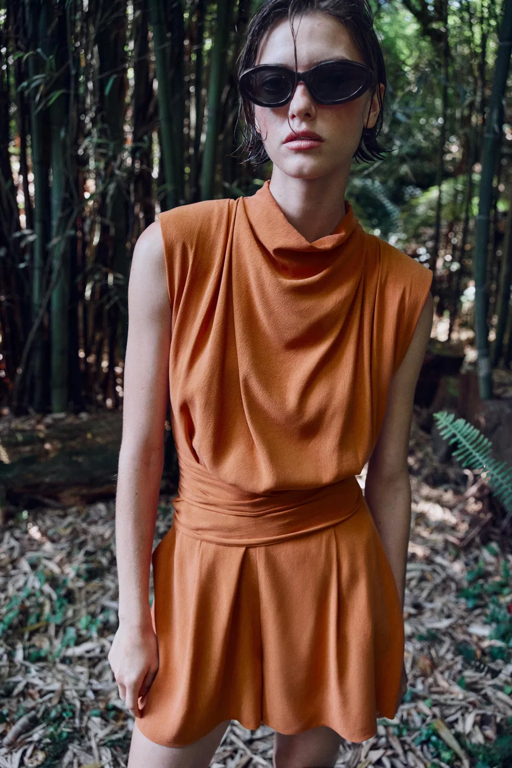 Комбинезон с поясом и наплечниками ZARA, Russet