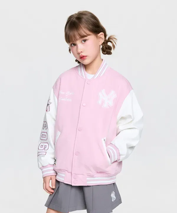 Пуховик бейсбольный с нашивками SPORTIVE, Mlb Kids, розовый