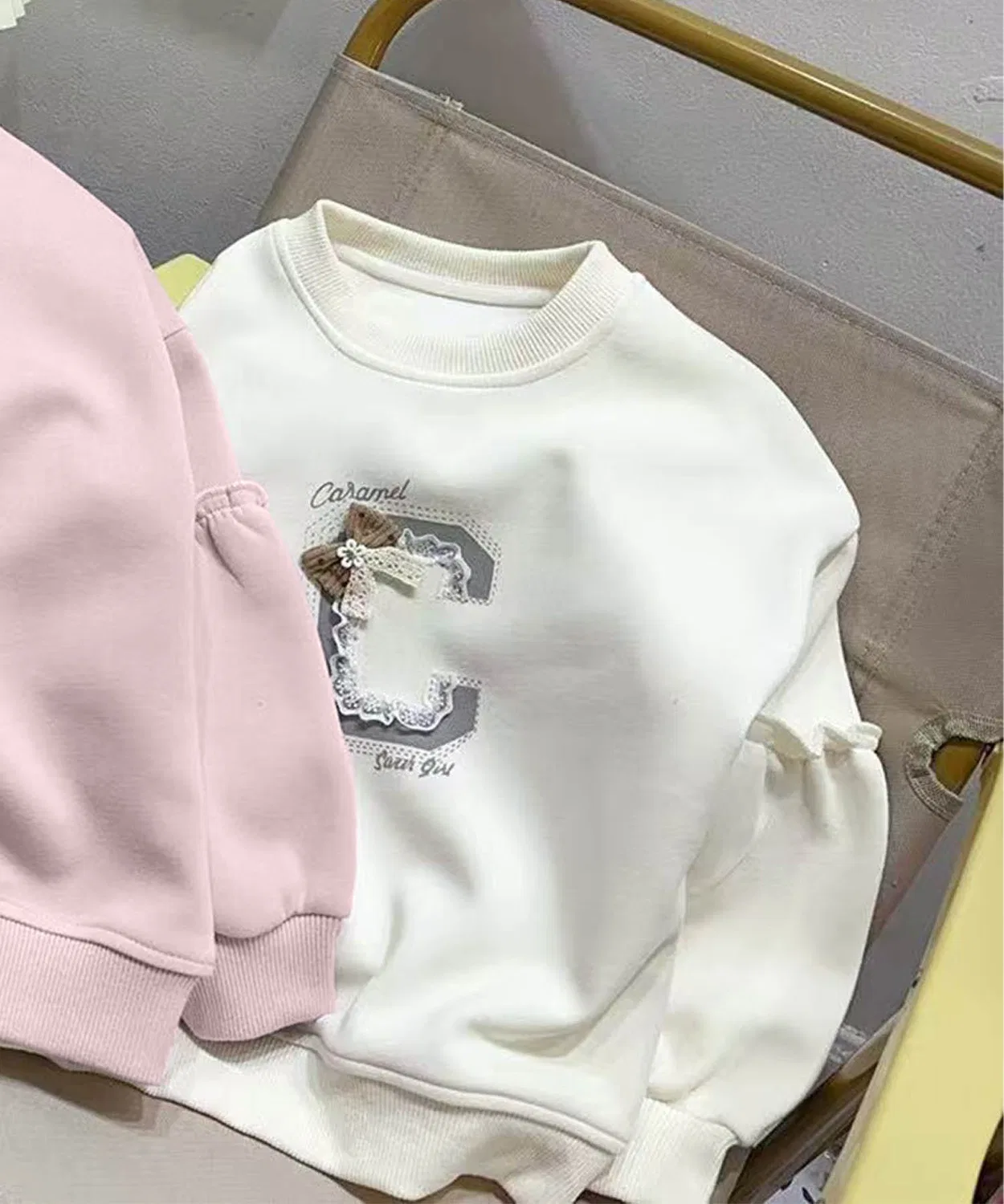 Детский свитшот для девочек с длинным рукавомaimoha, Off White