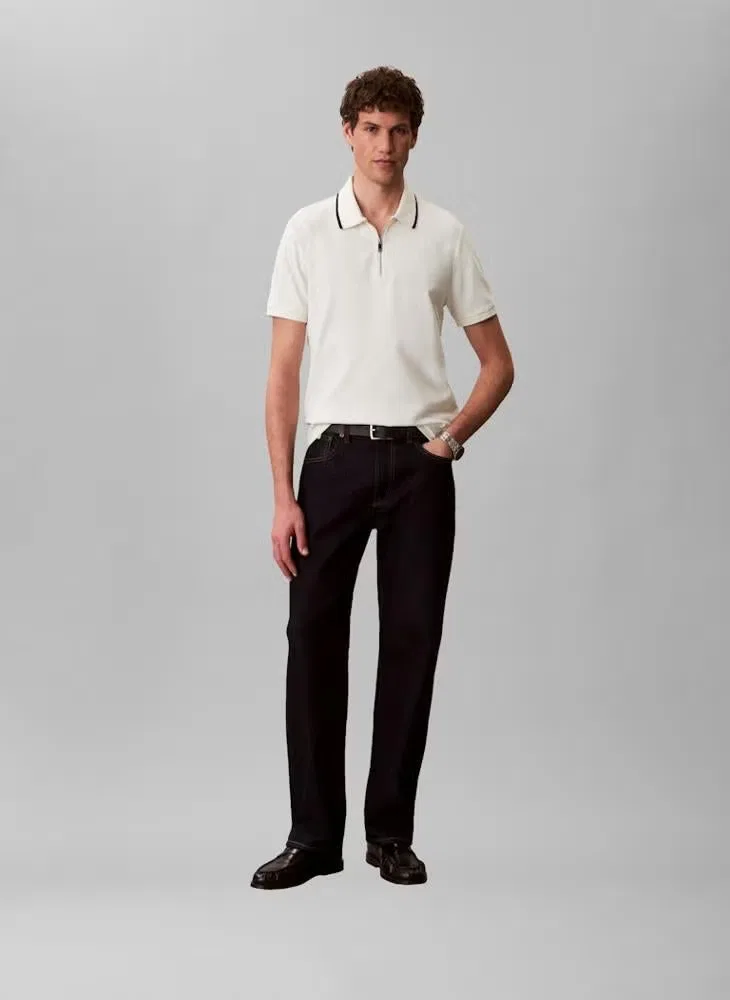 Поло хлопковое с застежкой-молнией Calvin Klein, тофу — фото 4