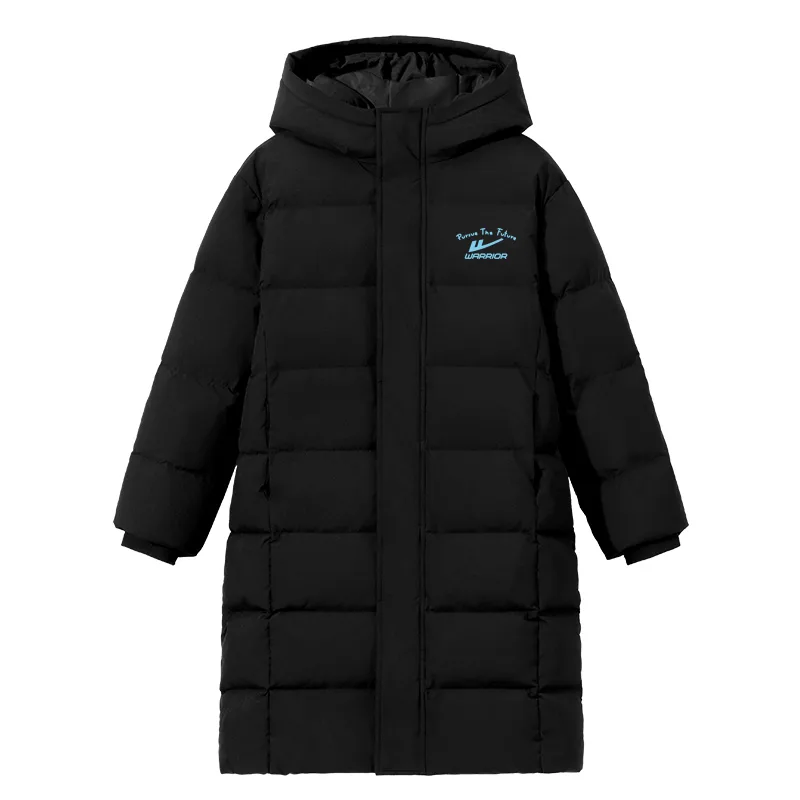 Детская пуховая куртка с капюшоном, утепленная, удлиненная WARRIOR, Black/Fluorescent Blue K