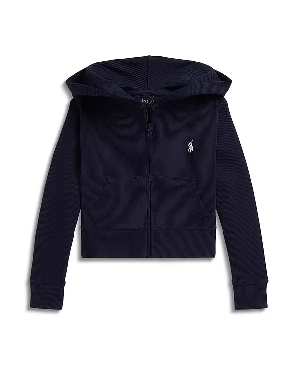 Детская толстовка на молнии для девочек с воротником-стойкой Ralph Lauren, темно-синий