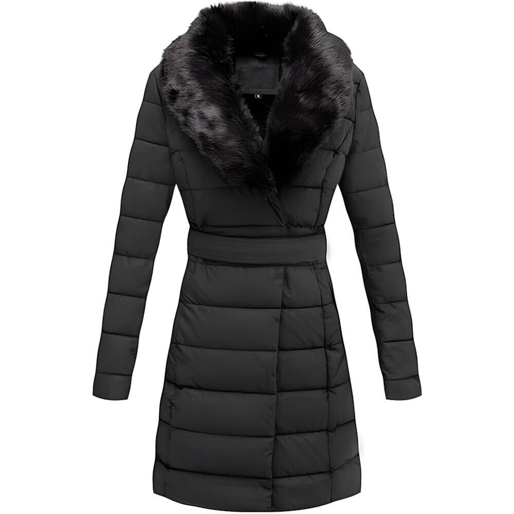 

Пальто Bellivera Faux Leather Bubble Padding Sherpa-Lined with Removable Fur Collar, черный