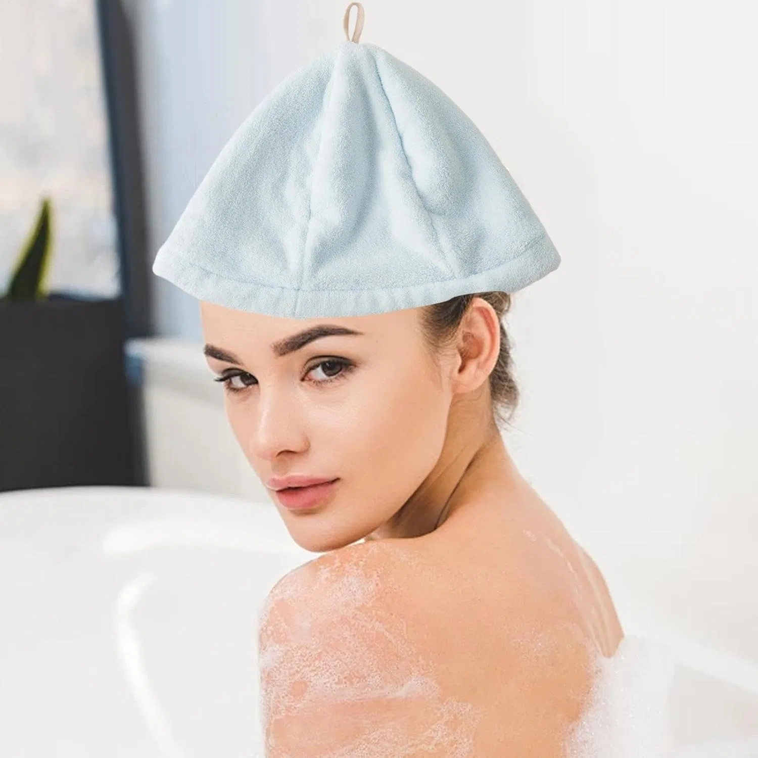 Шапочка для душа из кораллового флиса, Generic, 50 г, 55-58 см, Himmelblau — фото 2