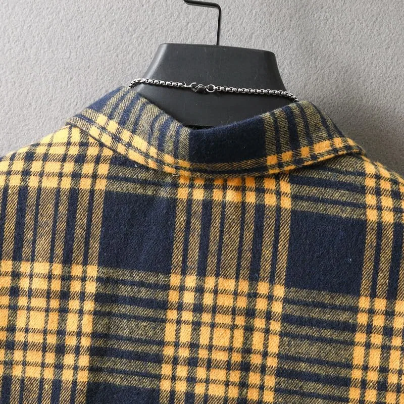 Мужская фланелевая рубашка с длинным рукавом, модель Flannel Shirts for Men, жёлтый — фото 4