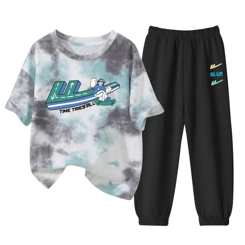 Детский спортивный комплект с круглым вырезом, Green Gray/H Green Track-Black/H Three-Column Color K, WARRIOR