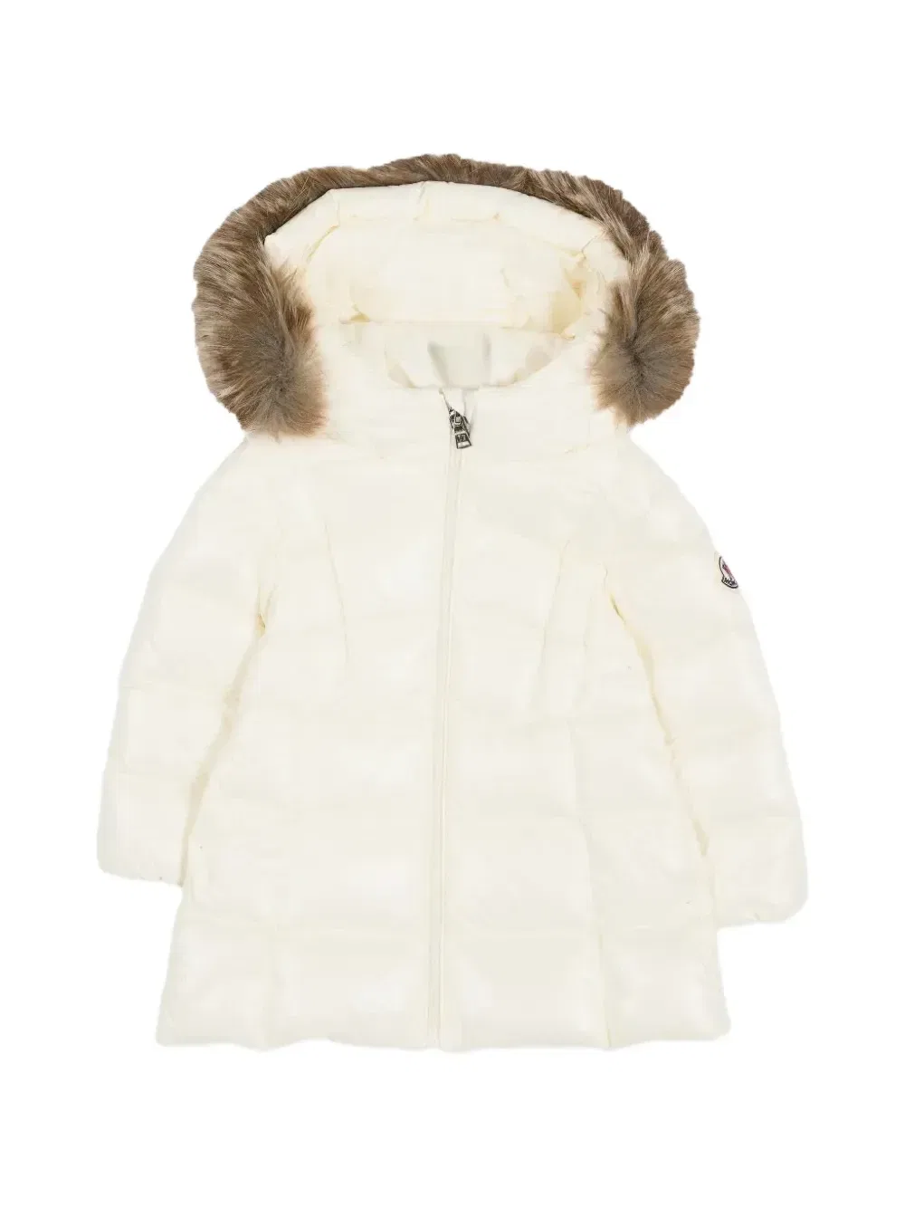 Стеганое пальто с отделкой из искусственного меха Moncler Enfant, белый