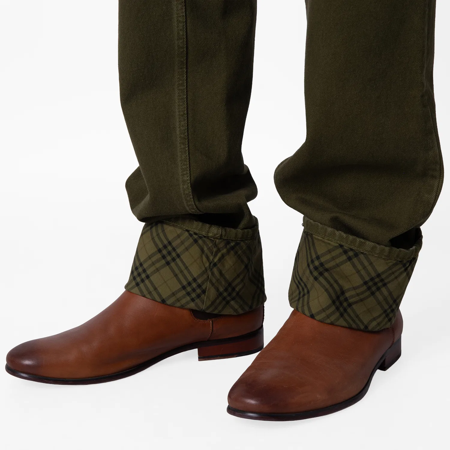 Джинсы с подворотом и клетчатым кантом Check Pattern Turn Up Hem Burberry, Herb — фото 2