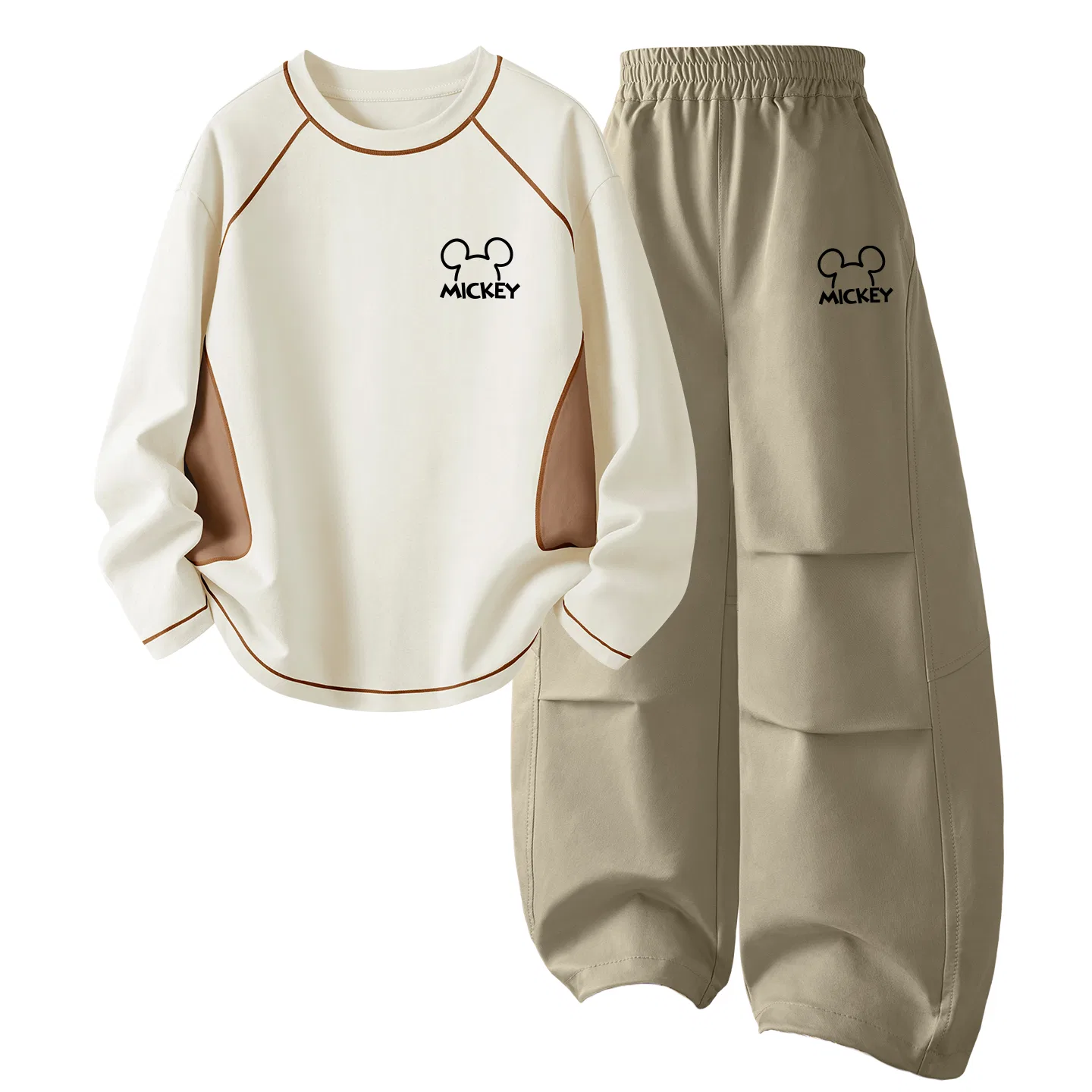 Детский спортивный комплект с круглым вырезом, тонкий, stretch, Disney, Apricot+Khaki