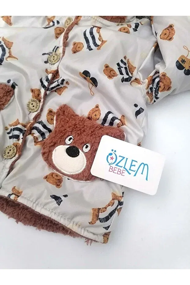 Детская куртка для девочек с принтом Little teddy bear welsoft jacket Özlem Bebe, Brown — фото 2