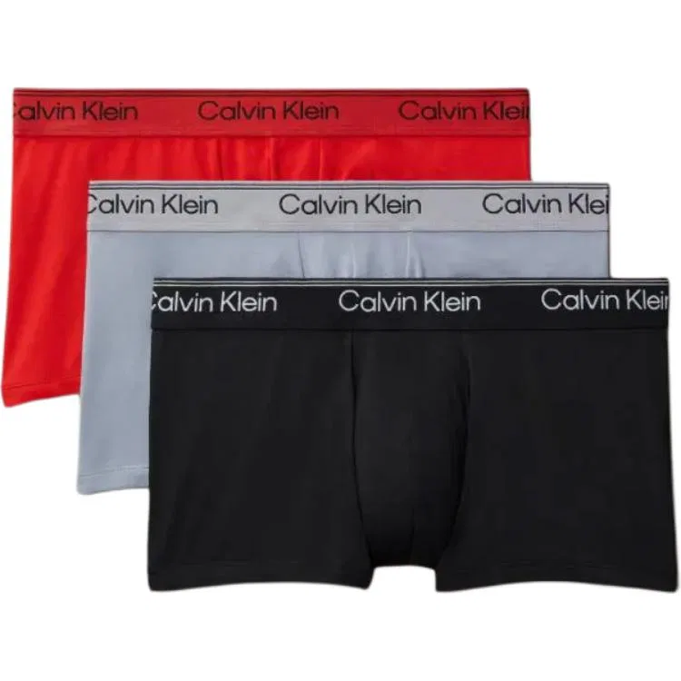 Мужские трусы-боксеры с логотипом на поясе, комплект из 3 штук, Calvin Klein, 3 Pack (Black+Red+Blue)